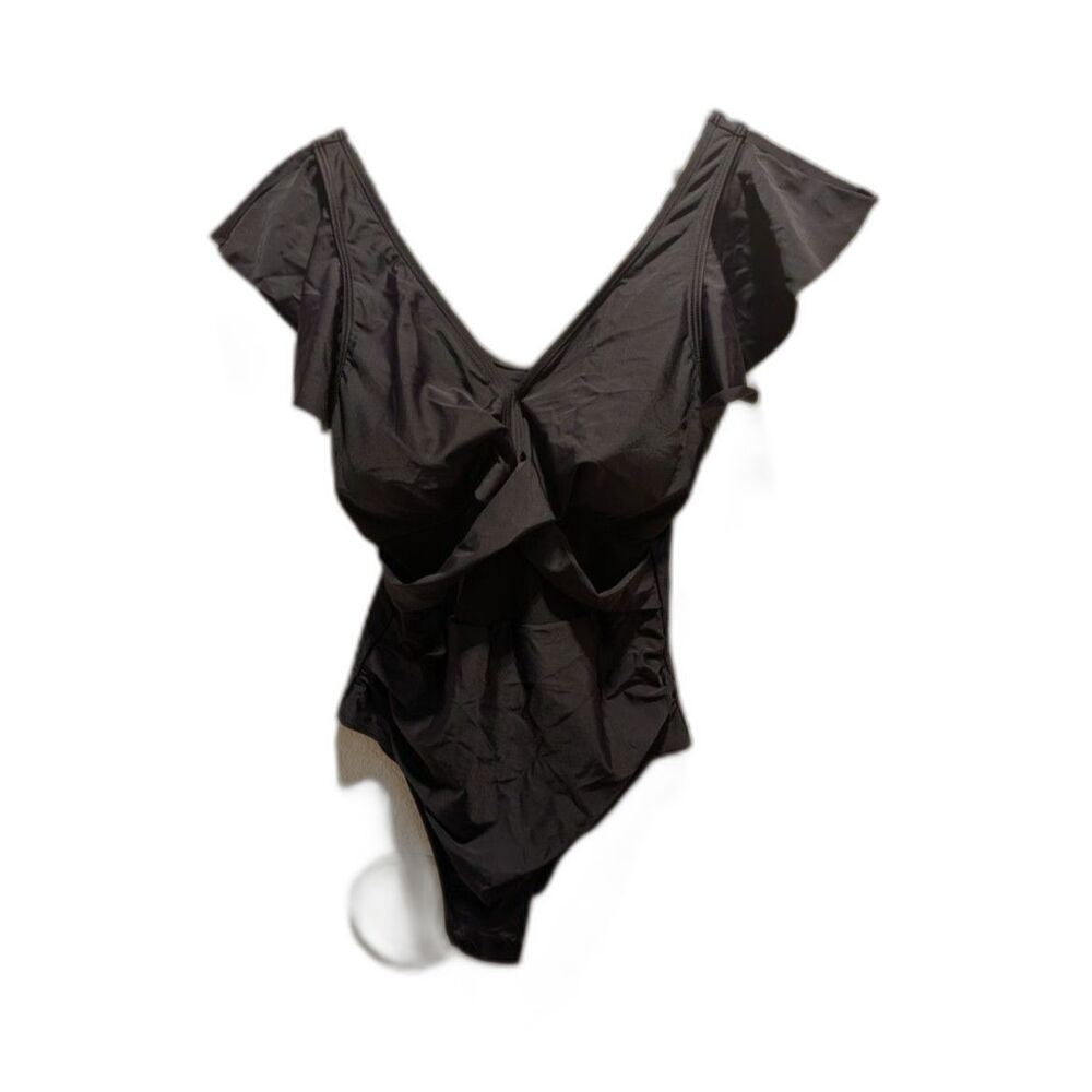 Black Flutter-Sleeve One-Piece Swimsuit